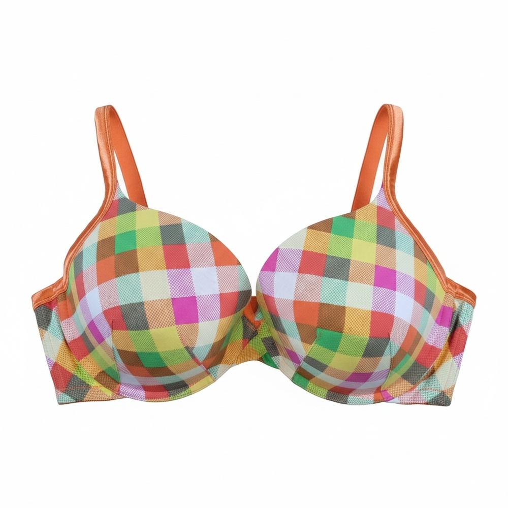 Cacique Intimates Plaid Plunge Bra - Multicolor/Orange - 44DD